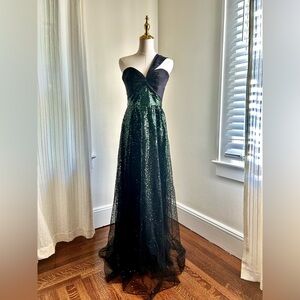 Marchesa Green One Shoulder Sequin Degrade Gown